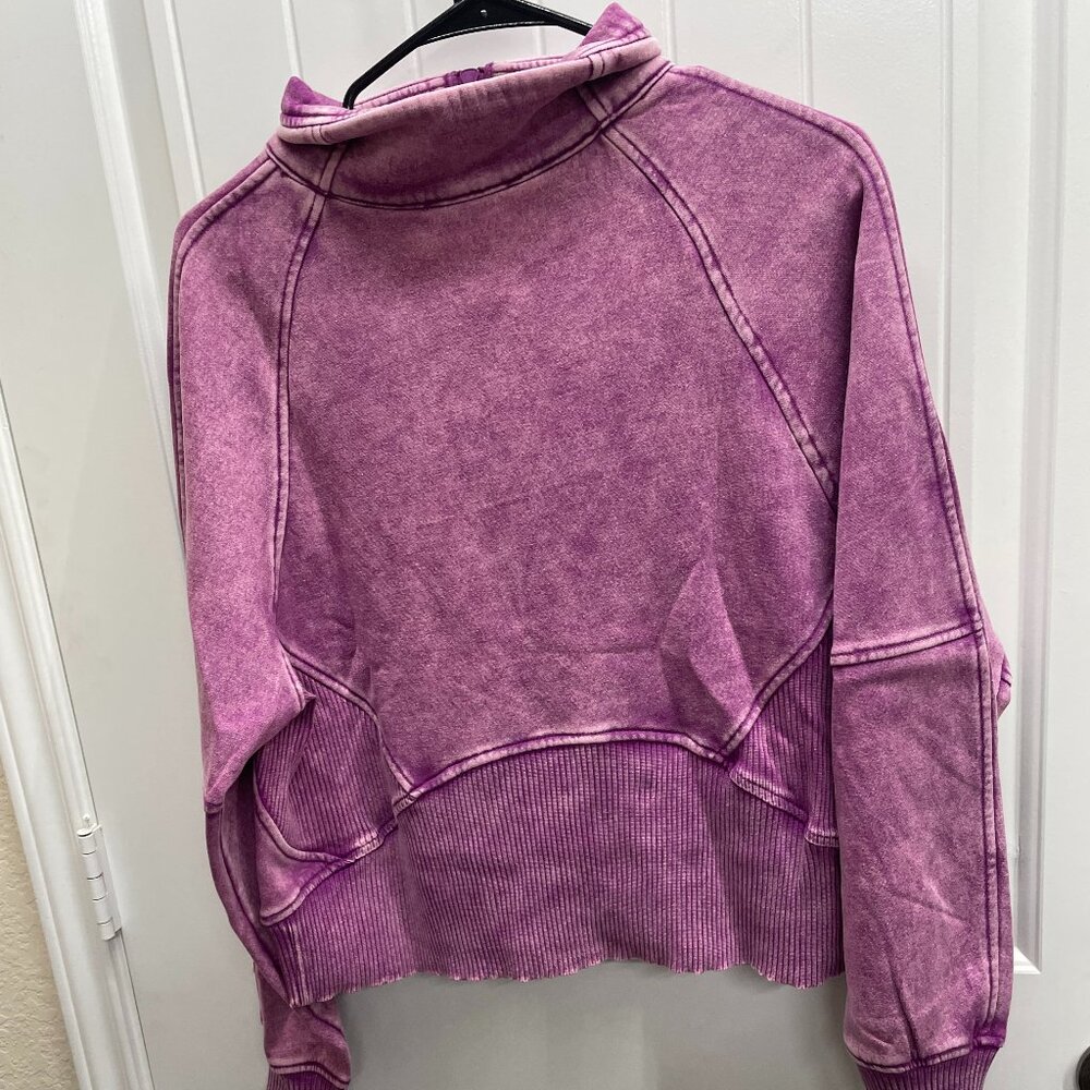 Zenana Outfitters Acid Wash Plum Half-Zip Fleece Pullover Size Large NWOT - Picture 8 of 8